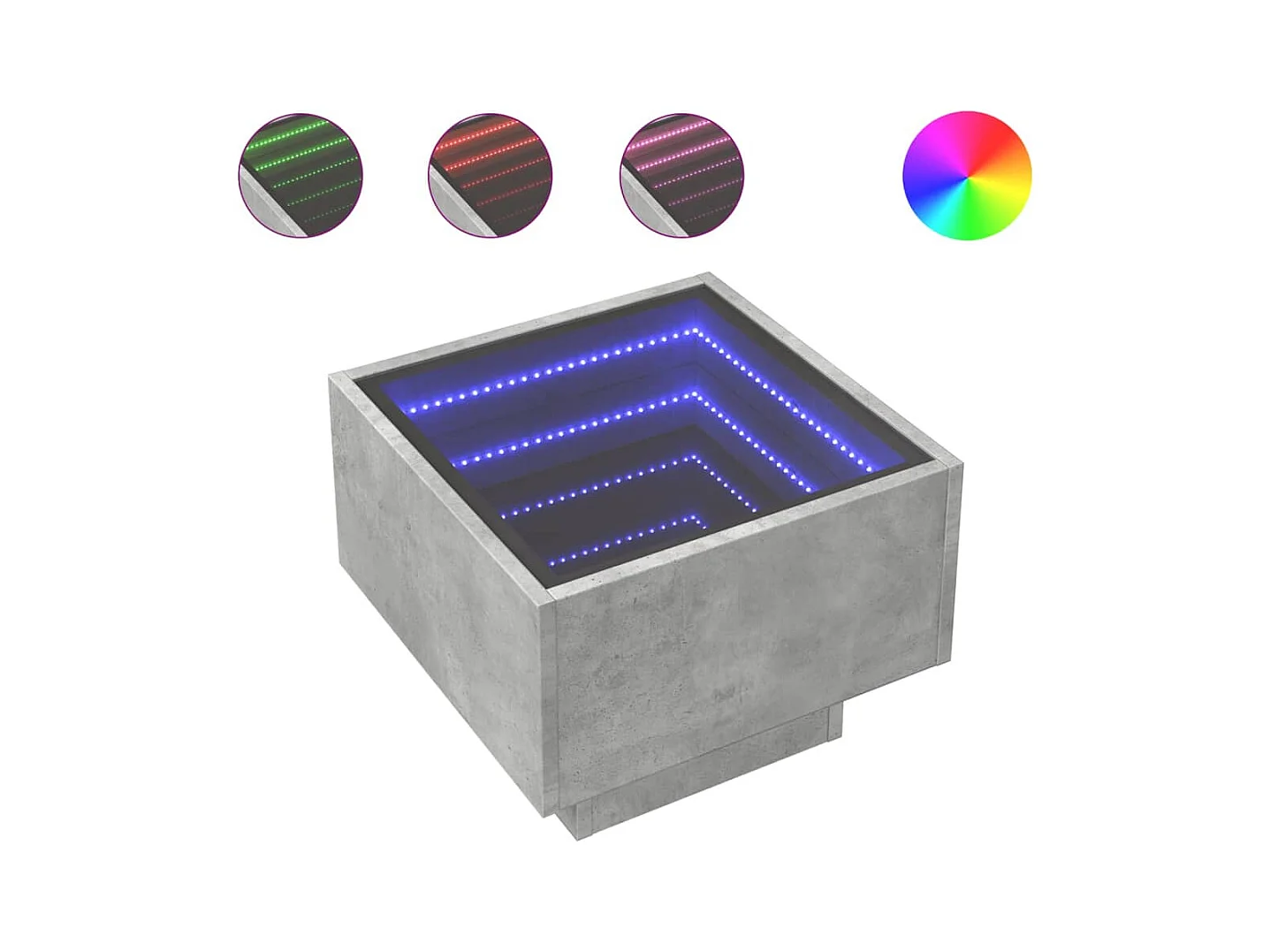 Tavolino grigio cemento e LED 40x40x30 cm in legno ingegnerizzato