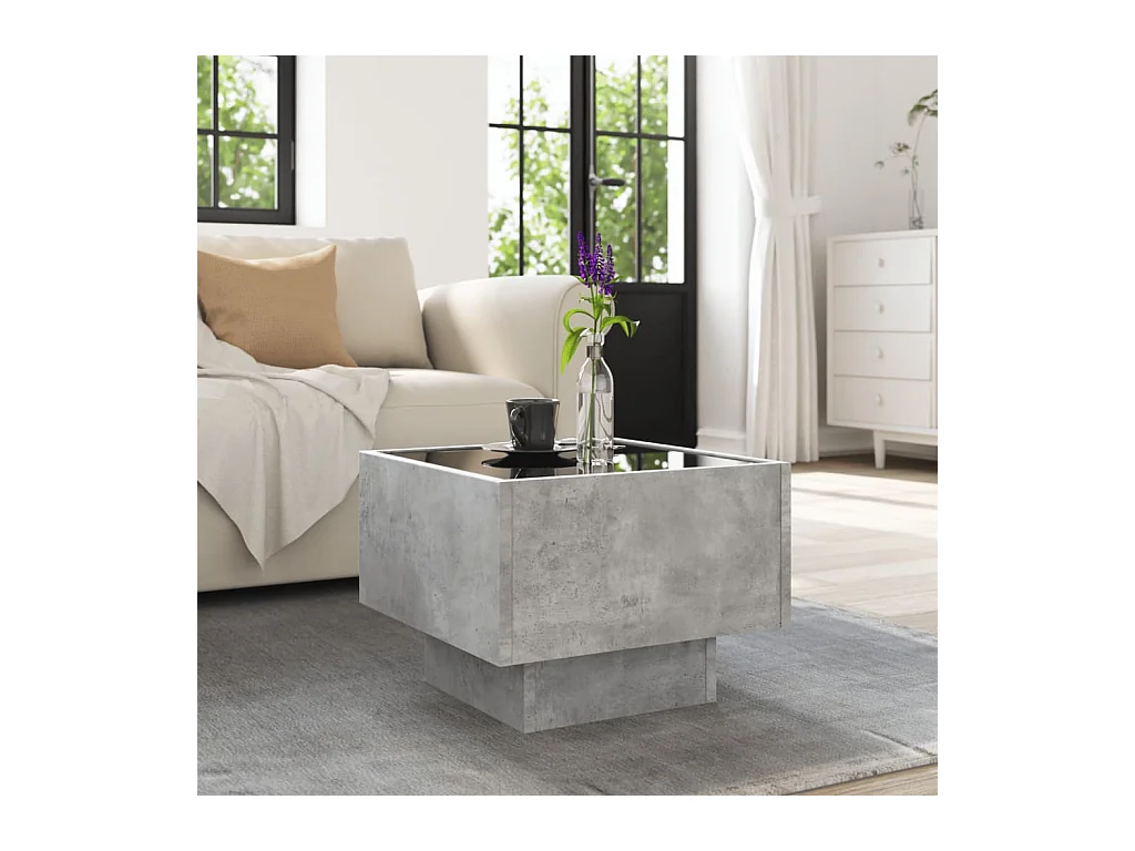 Tavolino grigio cemento e LED 40x40x30 cm in legno ingegnerizzato