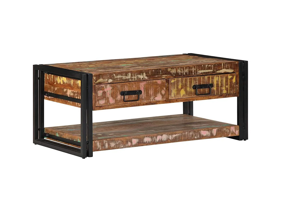 Veelkleurige salontafel 90x50x38 cm massief gerecycled hout
