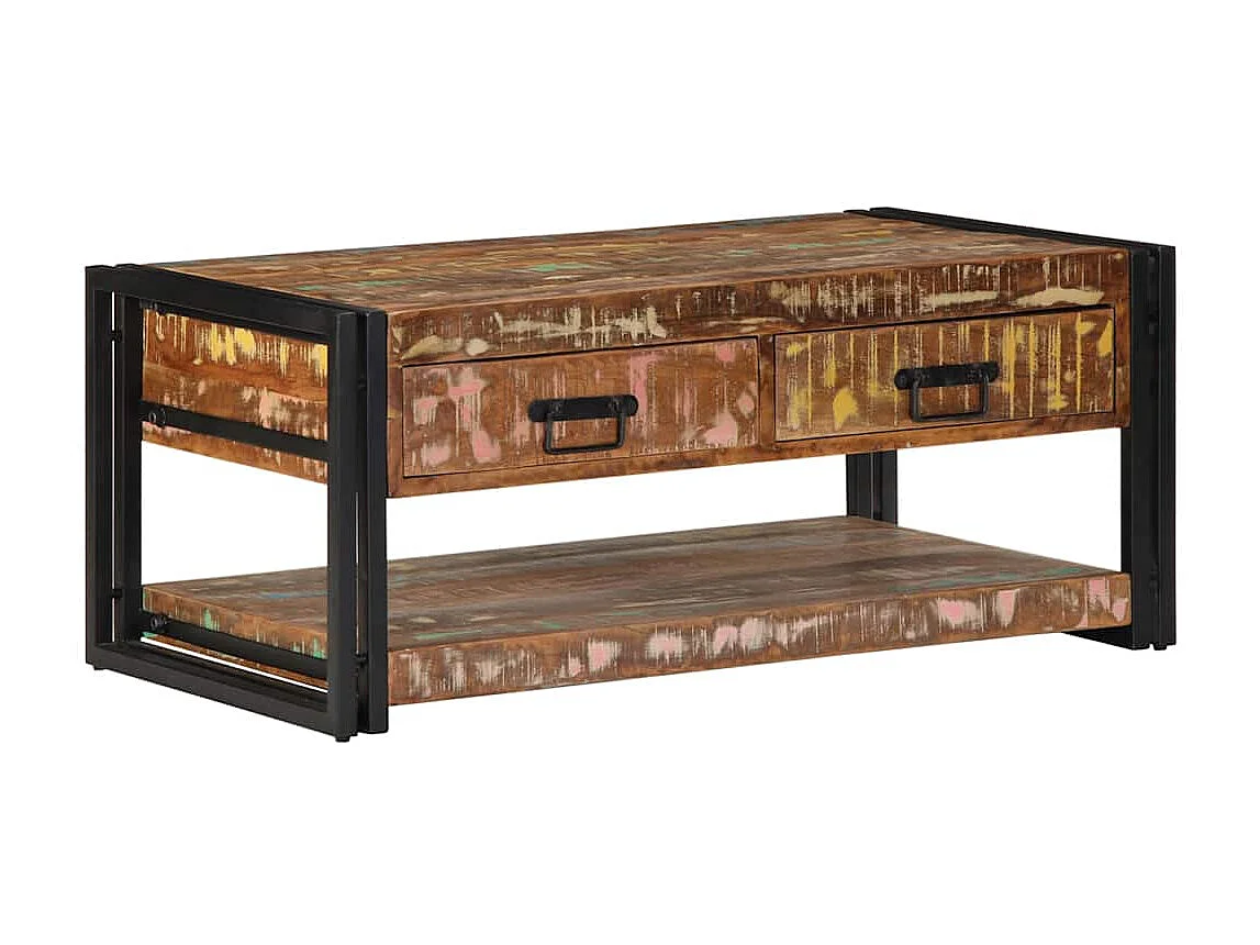 Table basse multicolore 90x50x38 cm bois de récupération massif