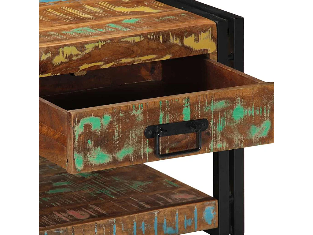 Table basse multicolore 90x50x38 cm bois de récupération massif
