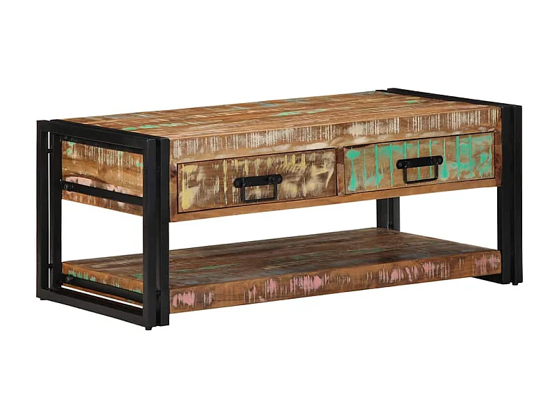 Tavolino multicolore 90x50x38 cm in legno massello di recupero