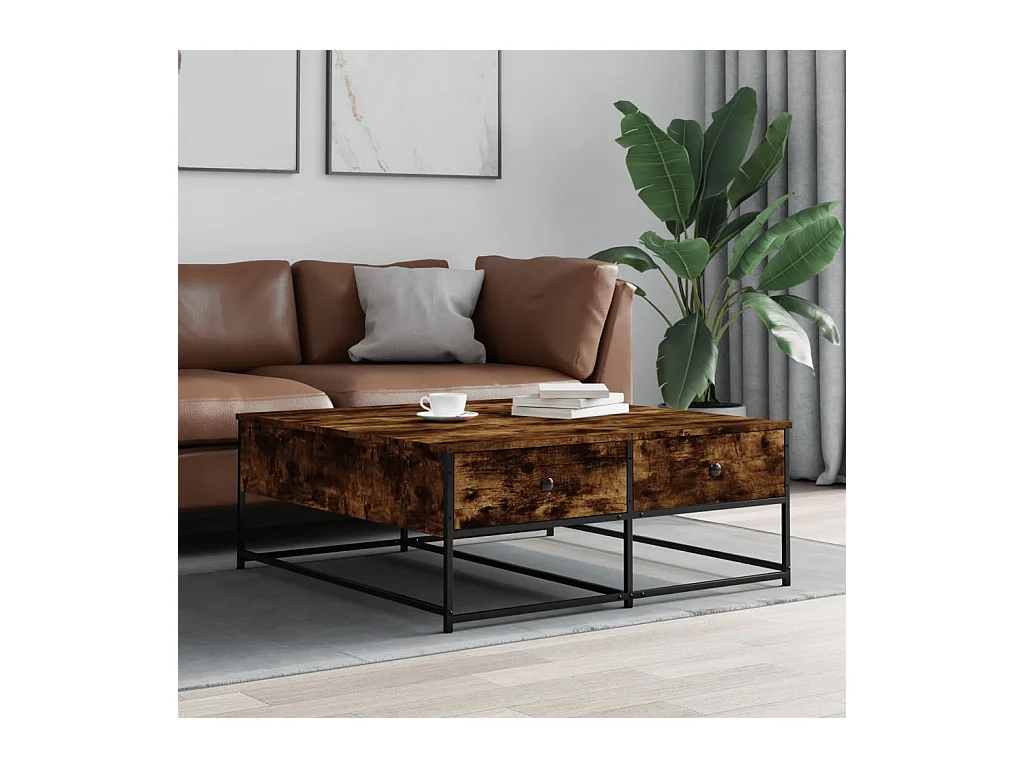 Table basse chêne fumé 100x99x40 cm bois d'ingénierie