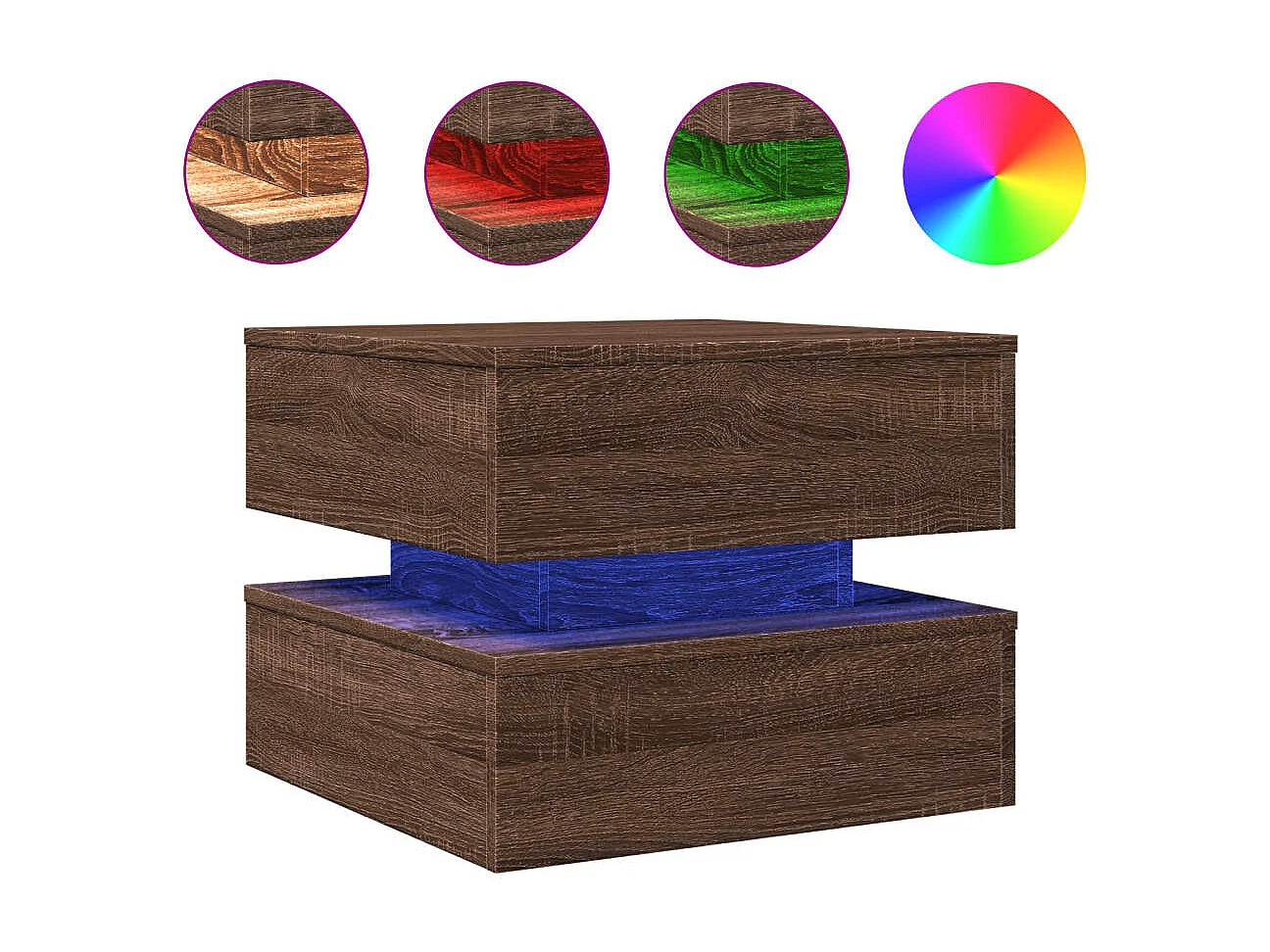 Couchtisch mit LED-Leuchten braune Eiche 50x50x40 cm