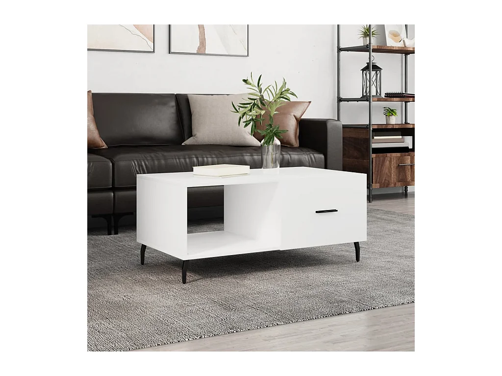 Table basse blanc 90x50x40 cm bois d'ingénierie