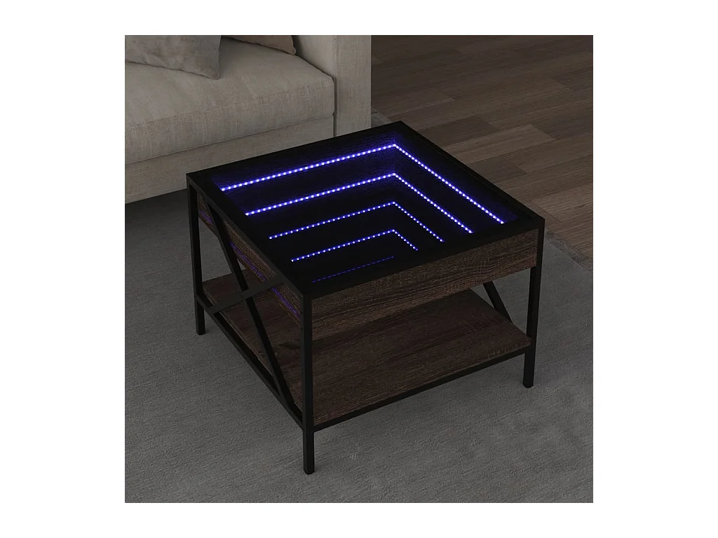 Table basse avec LED Infinity chêne marron 50x50x38 cm