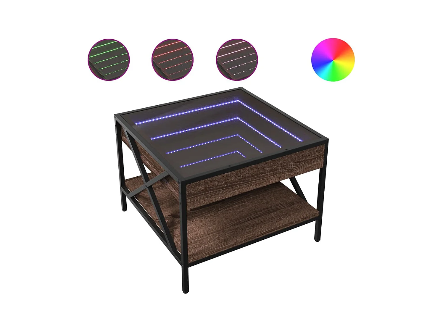 Table basse avec LED Infinity chêne marron 50x50x38 cm