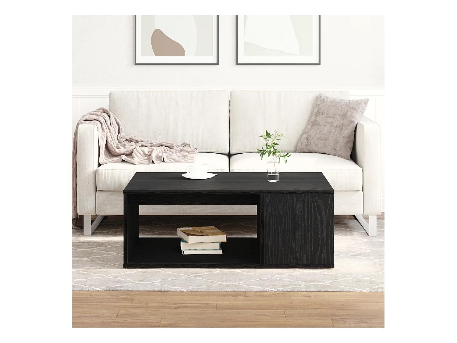 Zwarte eiken salontafel 90x67x33 cm bewerkt hout