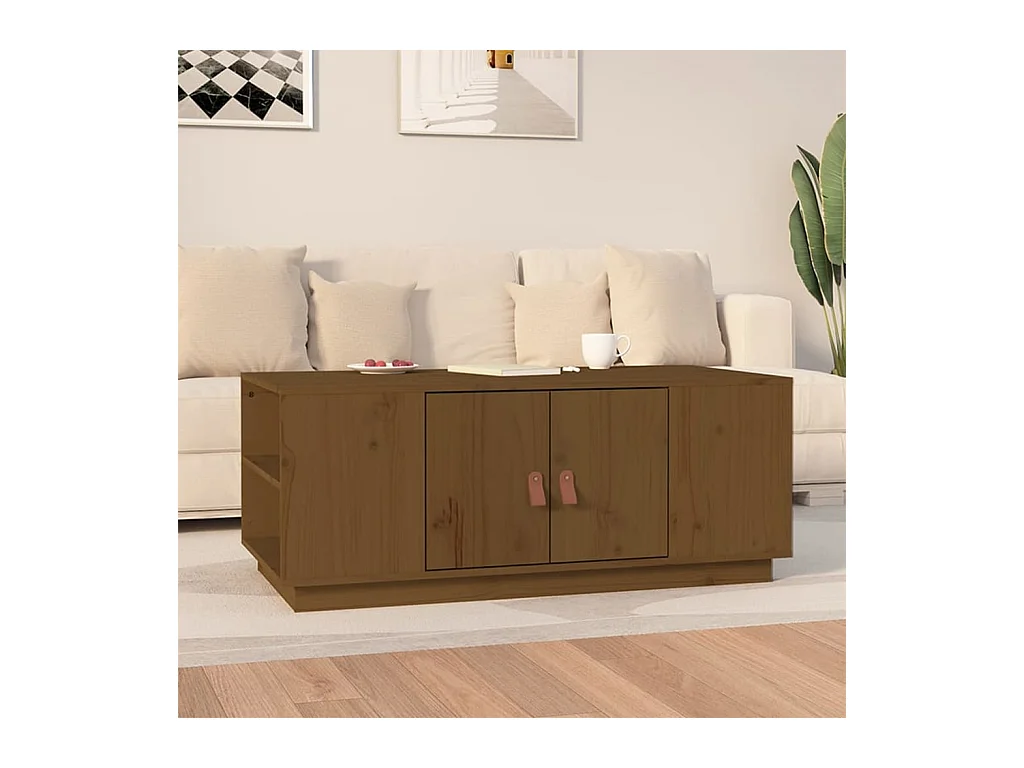 Tavolino da caffè color miele 100x50x41 cm in legno di pino massello