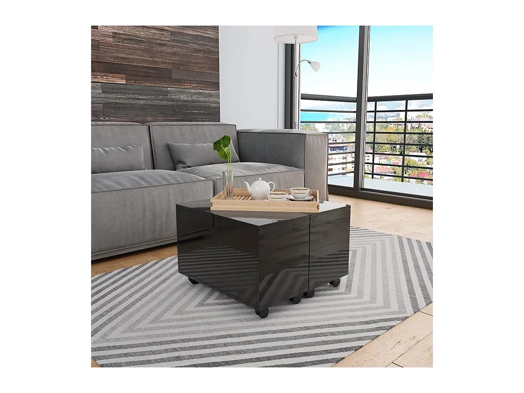 Table basse Noir brillant 60x60x35 cm Bois d'ingénierie