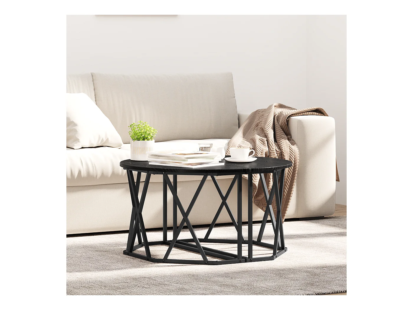 Table basse Noir Chêne 80x80x42 cm en bois d'ingénierie