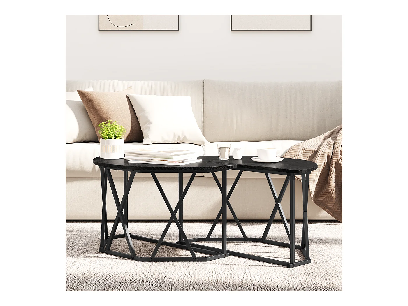 Table basse Noir Chêne 80x80x42 cm en bois d'ingénierie