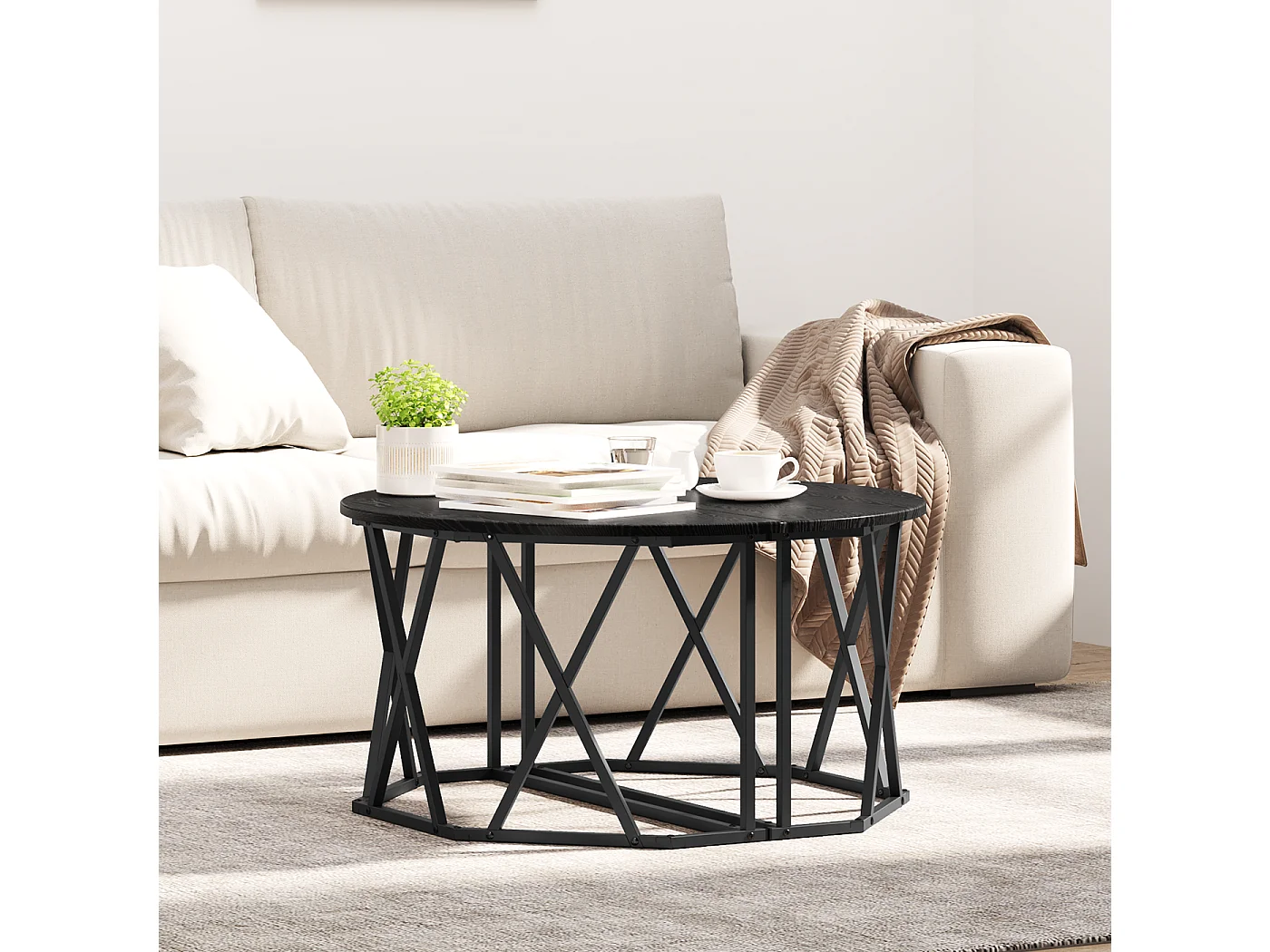 Table basse Noir Chêne 80x80x42 cm en bois d'ingénierie