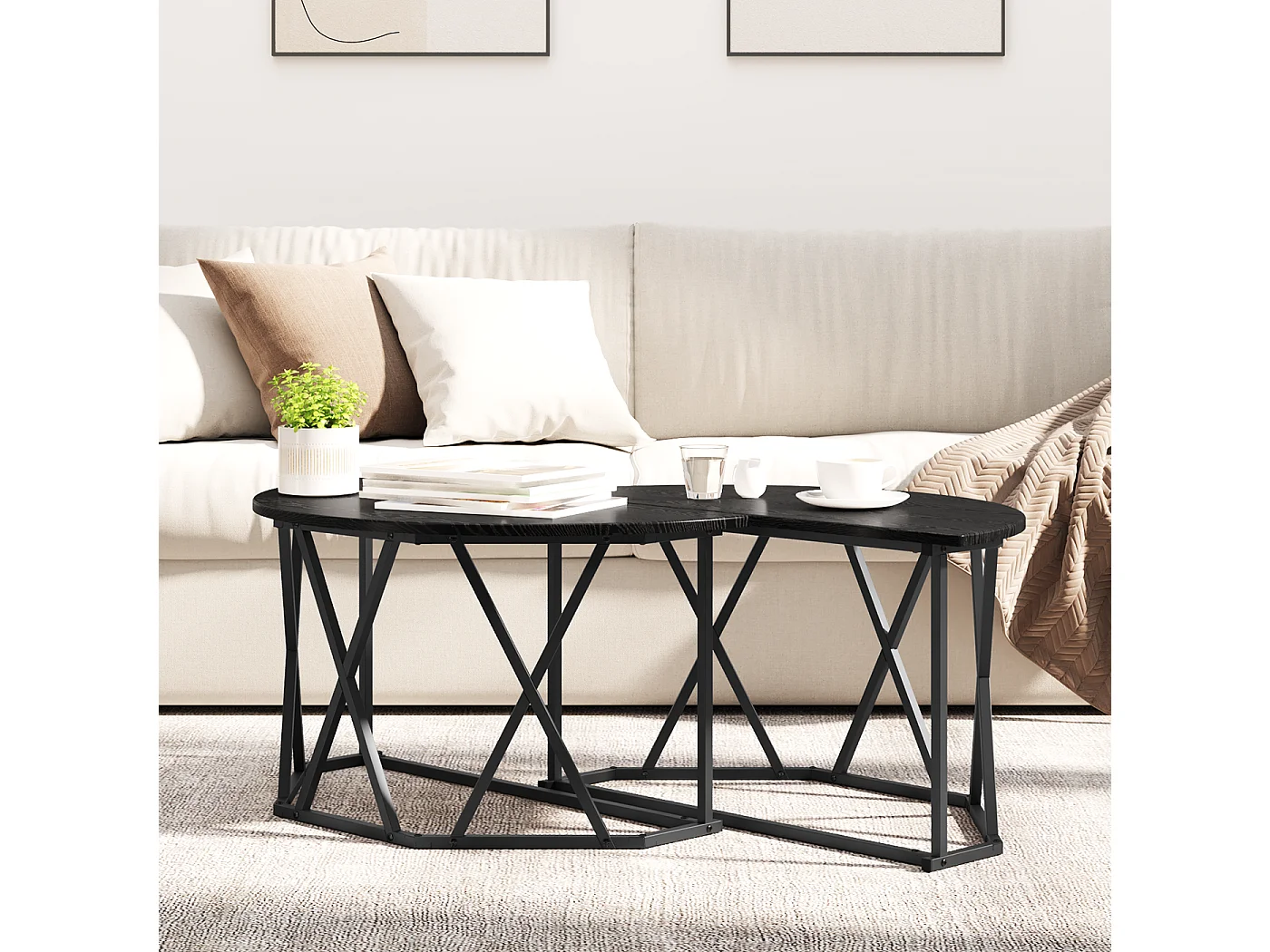 Table basse Noir Chêne 80x80x42 cm en bois d'ingénierie