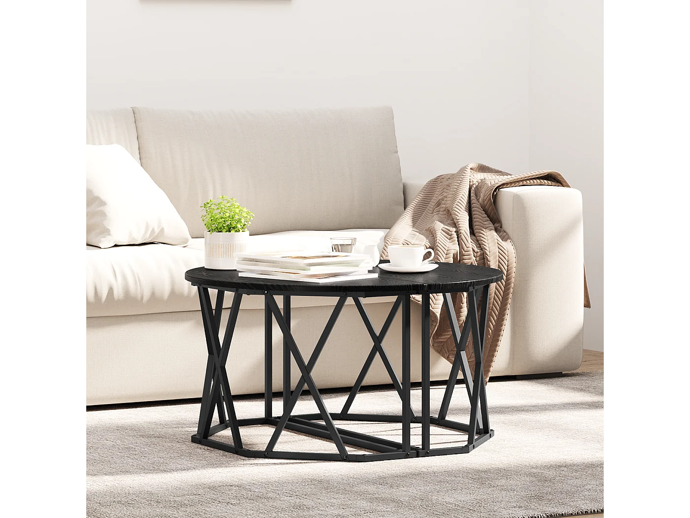 Table basse Noir Chêne 80x80x42 cm en bois d'ingénierie