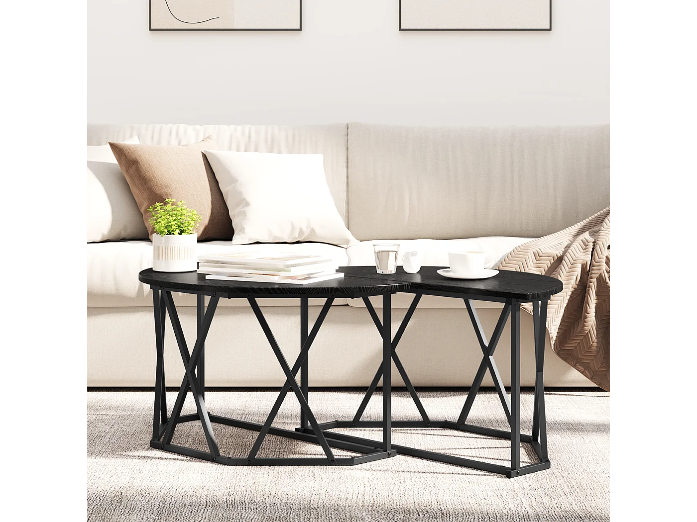 Table basse Noir Chêne 80x80x42 cm en bois d'ingénierie