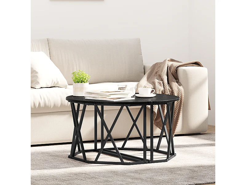 Table basse Noir Chêne 80x80x42 cm en bois d'ingénierie