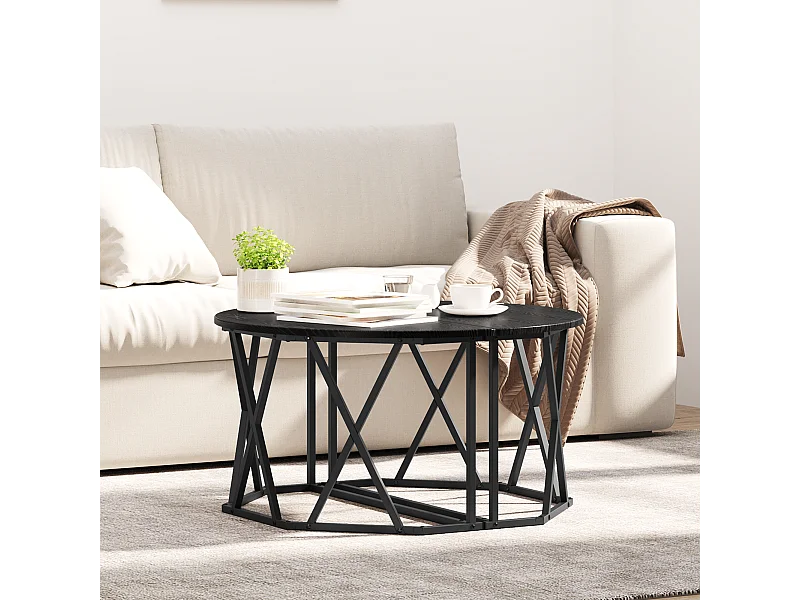 Table basse Noir Chêne 80x80x42 cm en bois d'ingénierie