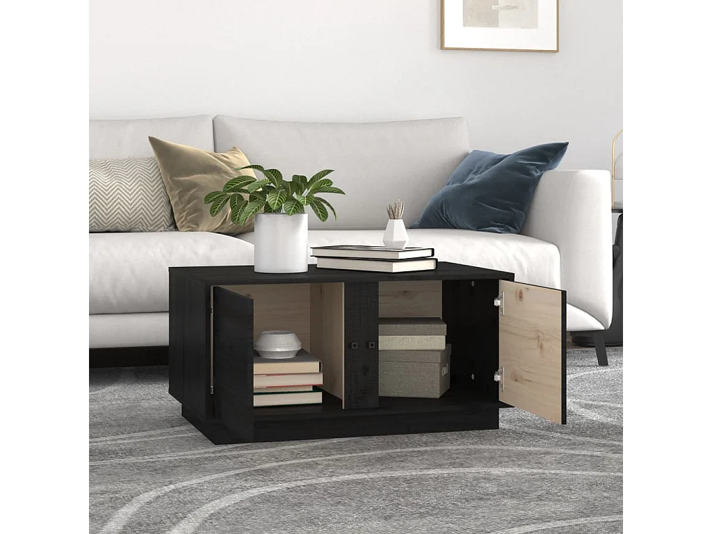 Table basse Noir 80x50x40 cm Bois massif de pin