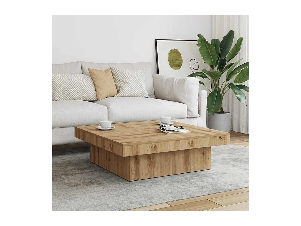 Table basse chêne artisanal 90x90x28 cm bois d'ingénierie