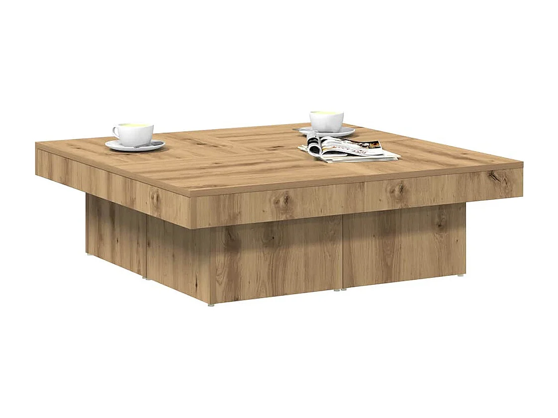 Handgemaakte eikenhouten salontafel 90x90x28 cm bewerkt hout