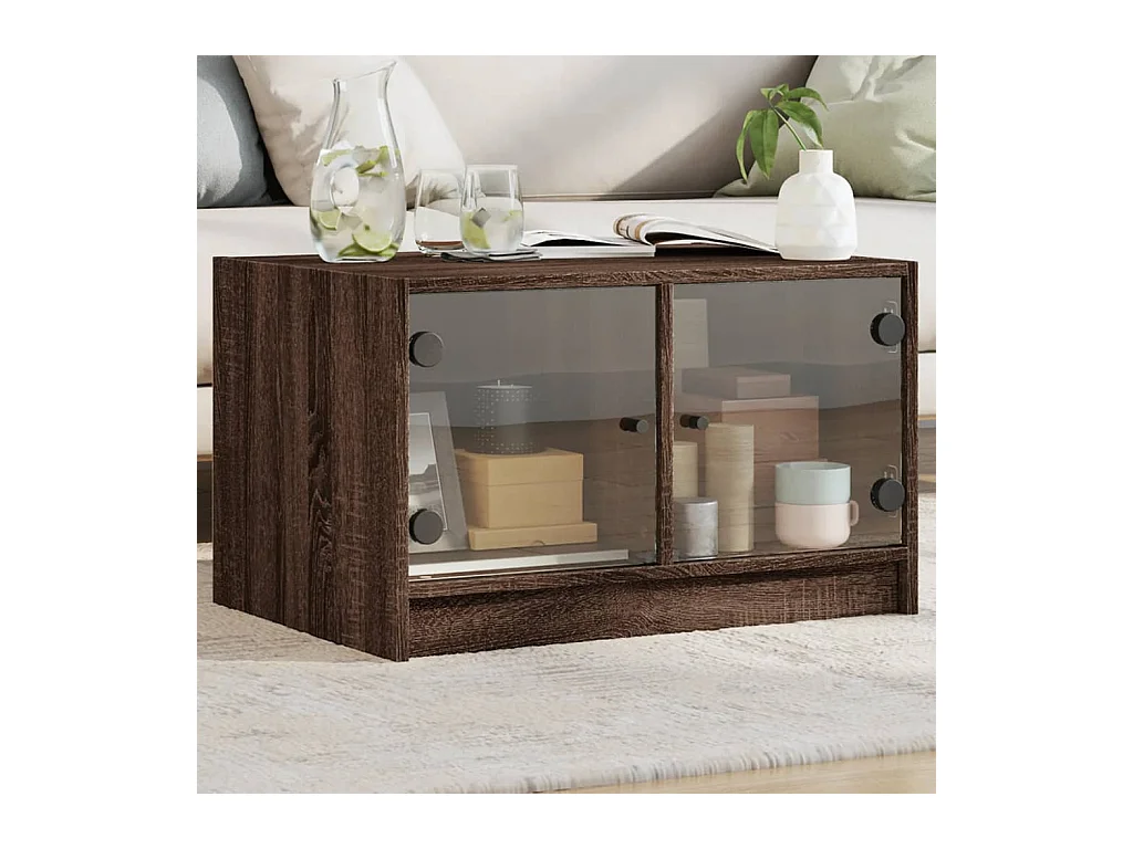 Table basse avec portes en verre chêne marron 68x50x42 cm
