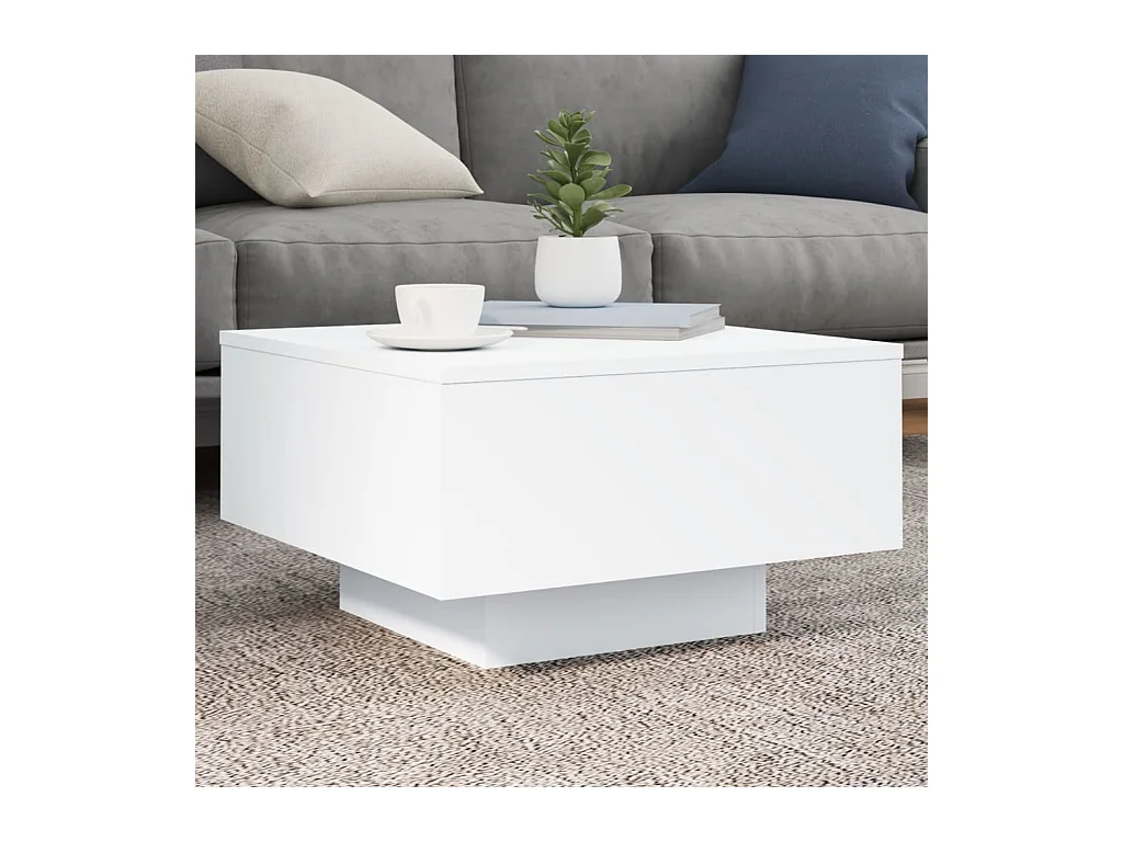 Table basse avec lumières LED blanc 55x55x31 cm