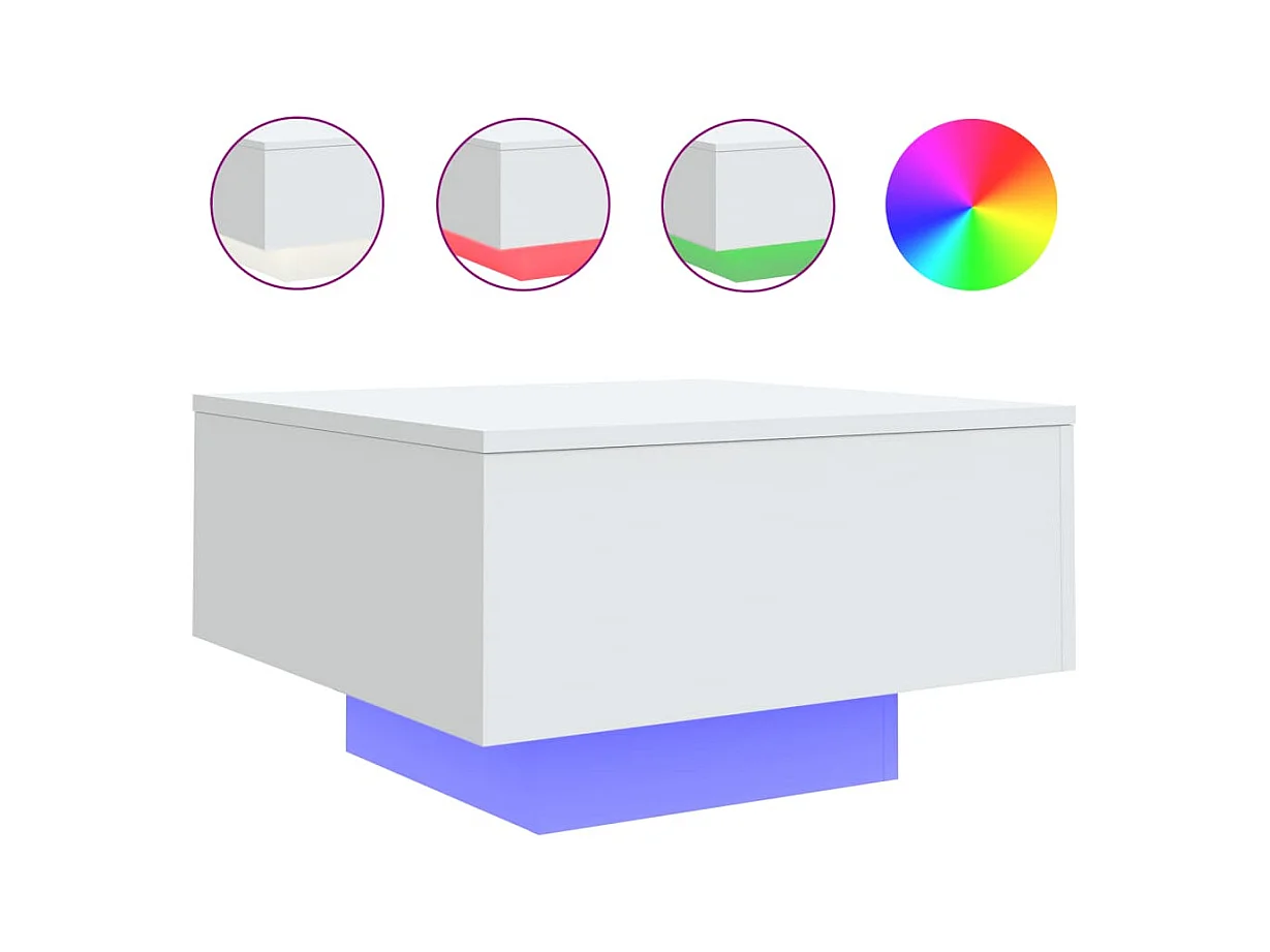 Table basse avec lumières LED blanc 55x55x31 cm