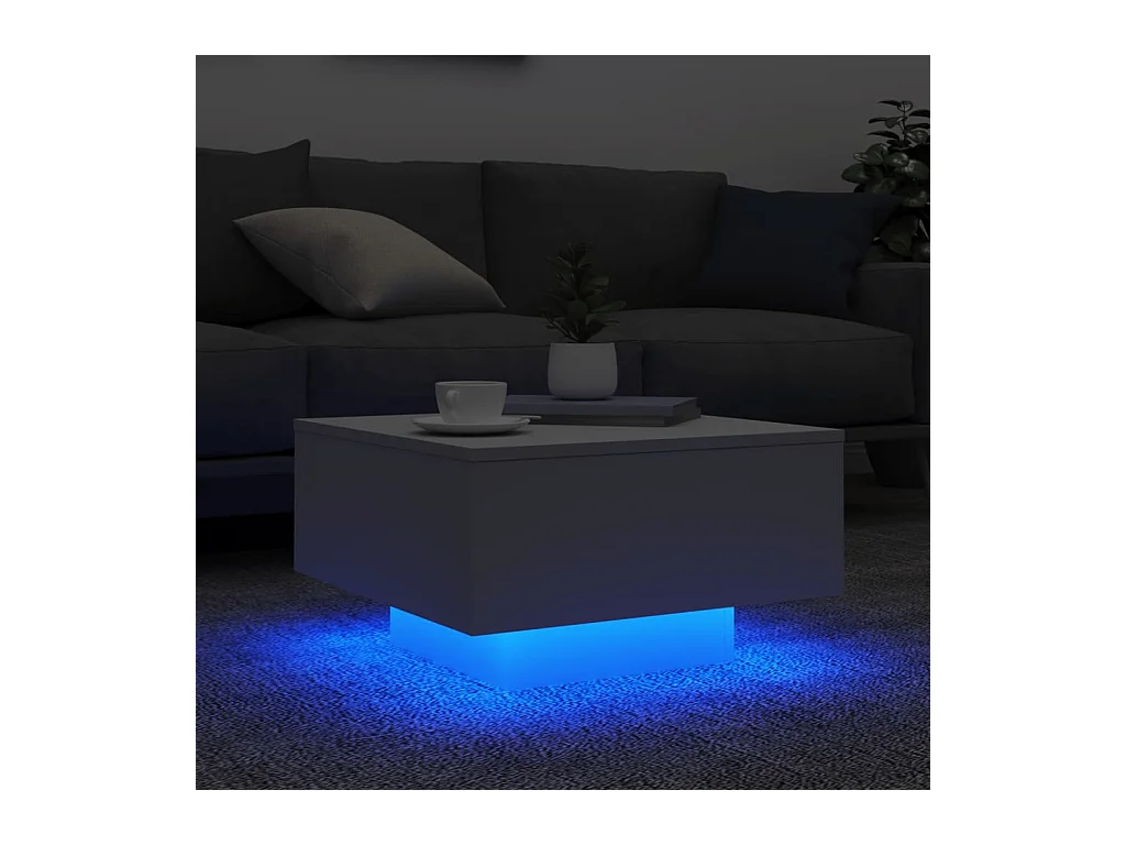 Table basse avec lumières LED blanc 55x55x31 cm