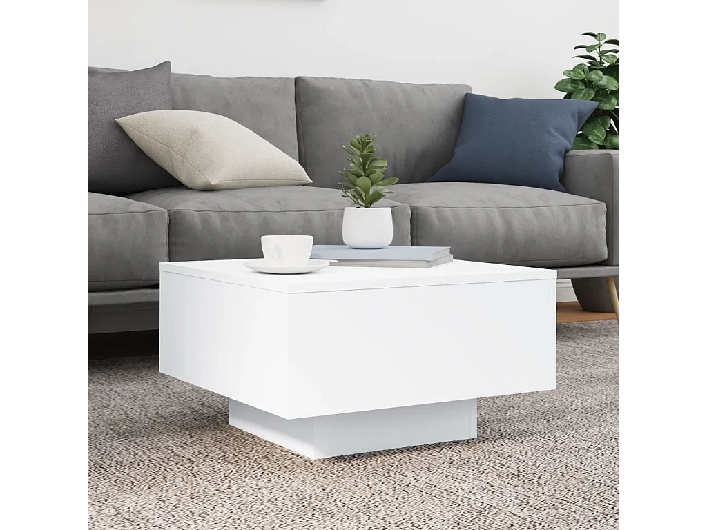 Mesa de centro con luces LED blanca 55x55x31 cm