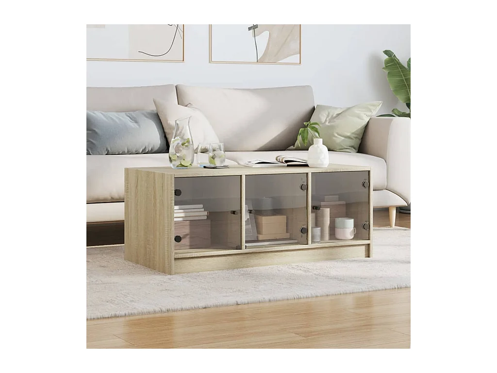 Table basse avec portes en verre chêne sonoma 102x50x42 cm