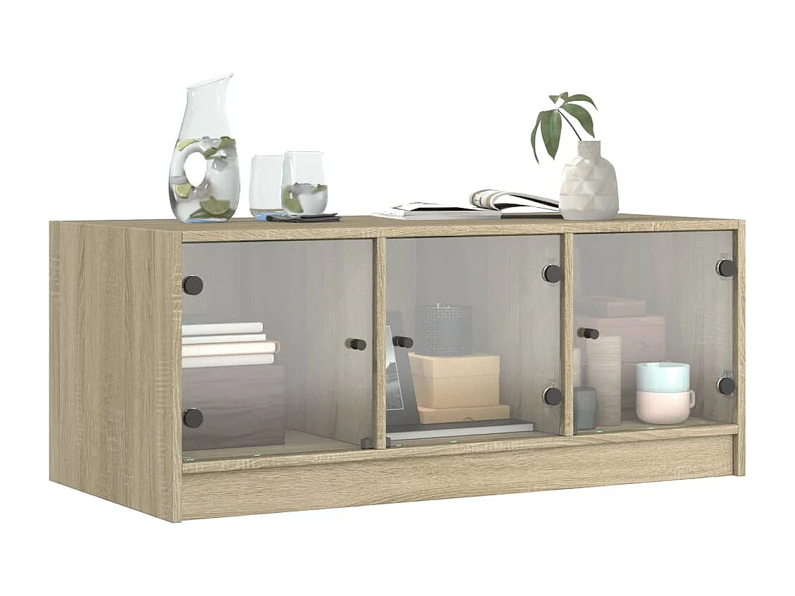 Mesa de centro con puertas de cristal en roble Sonoma 102x50x42 cm