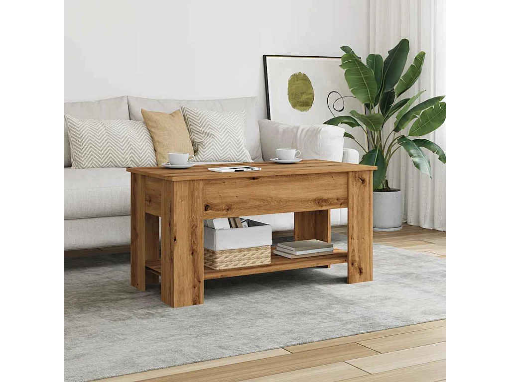 Handgemaakte eikenhouten salontafel 101x49x52 cm bewerkt hout