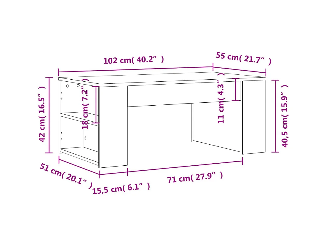 Schwarzer Couchtisch 102x55x42 cm Holzwerkstoff