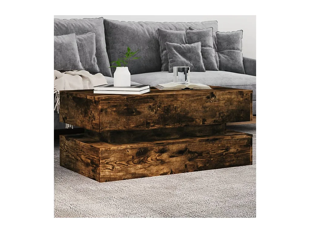 Table basse avec lumières LED chêne fumé 90x50x40 cm