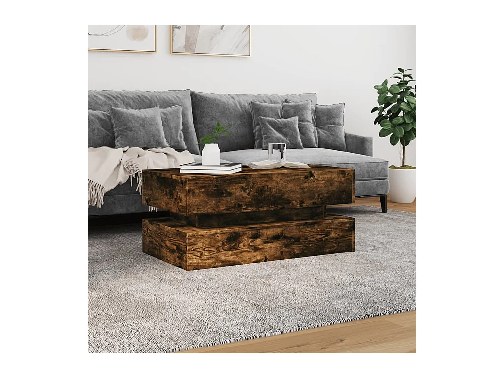 Table basse avec lumières LED chêne fumé 90x50x40 cm