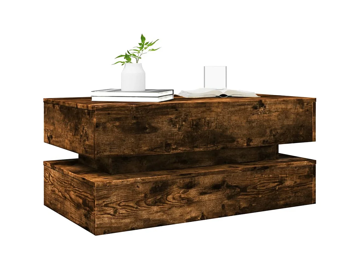 Table basse avec lumières LED chêne fumé 90x50x40 cm