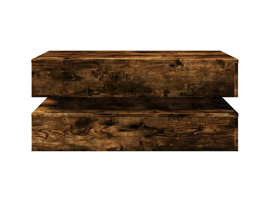 Table basse avec lumières LED chêne fumé 90x50x40 cm