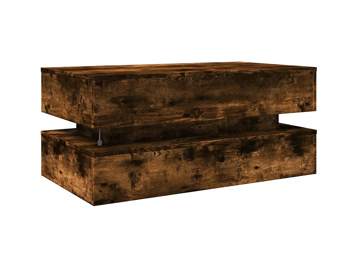 Table basse avec lumières LED chêne fumé 90x50x40 cm
