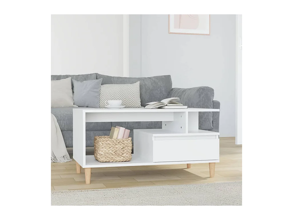 Table basse Blanc brillant 90x49x45 cm Bois d'ingénierie