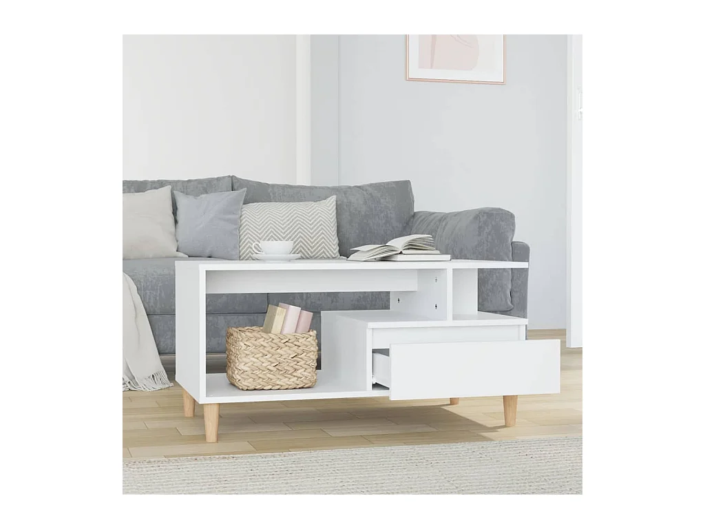 Table basse Blanc brillant 90x49x45 cm Bois d'ingénierie