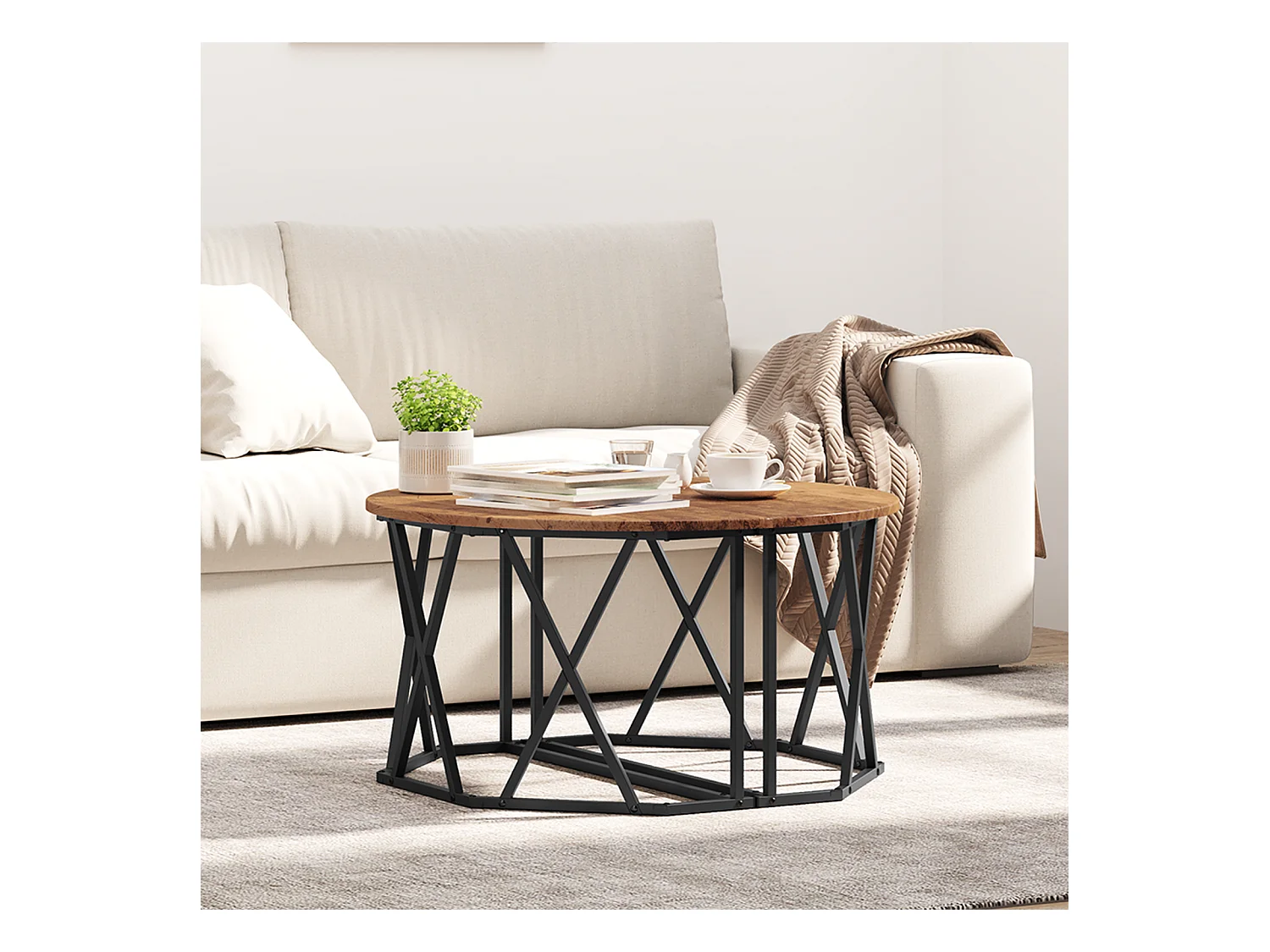 Mesa de centro de madera antigua 80x80x42 cm en madera elegante