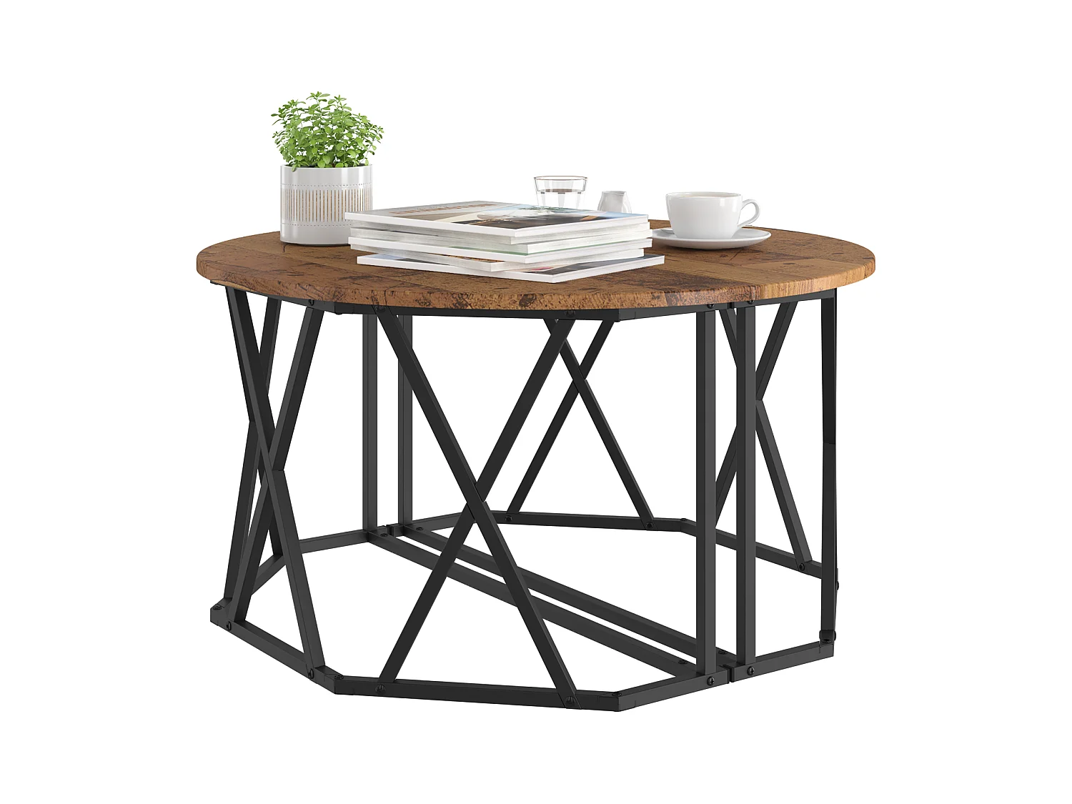 Mesa de centro de madera antigua 80x80x42 cm en madera elegante