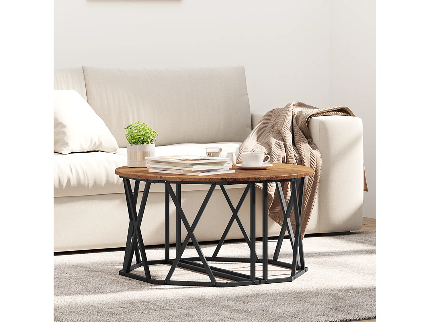 Tavolino da caffè in legno antico 80x80x42 cm in legno elegante