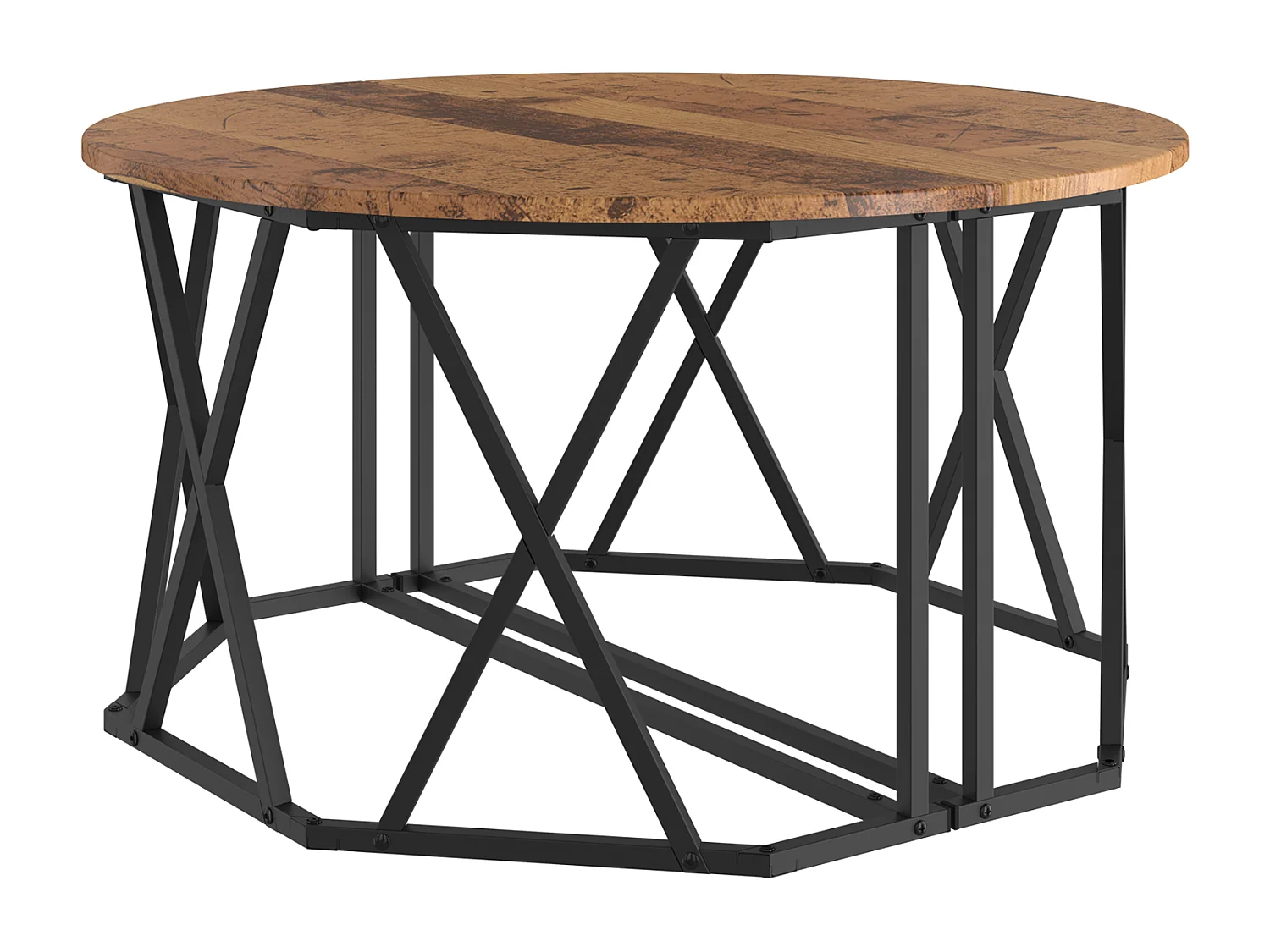 Table Basse Bois Ancien 80x80x42 cm en Bois Élégué