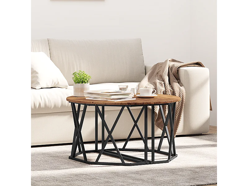 Table Basse Bois Ancien 80x80x42 cm en Bois Élégué