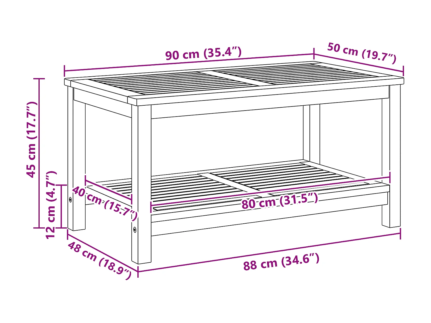 Table basse 90x50x45 cm en bois d'acacia massif