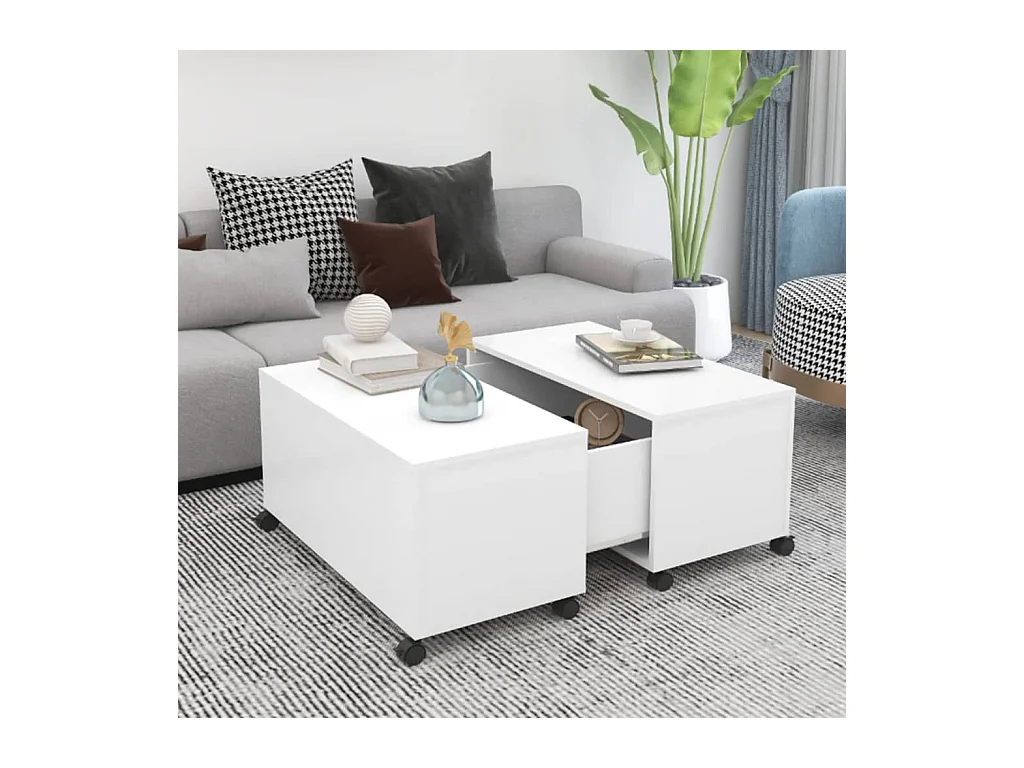 Table basse blanc 75x75x38 cm bois d'ingénierie