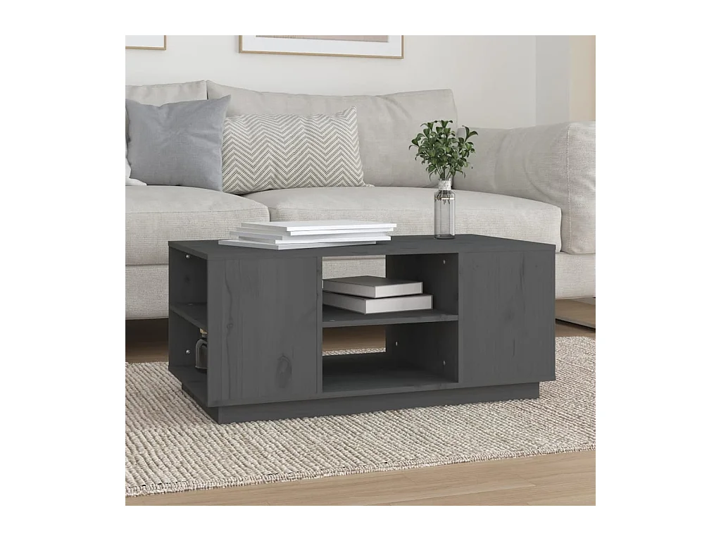 Tavolino Grigio 90x49x40,5 cm Legno massello di pino