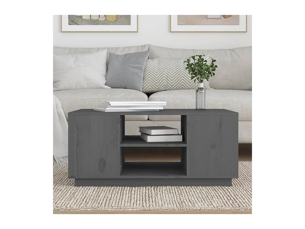 Tavolino Grigio 90x49x40,5 cm Legno massello di pino